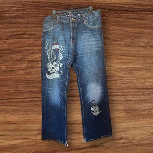 Ed Hardy Jeans Eagle and Skull and Snake Embroidered Jeans Size 36x34